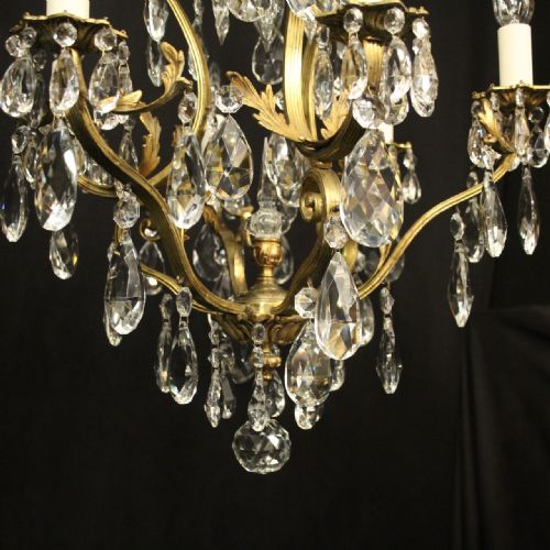 FRENCH GILDED BRASS CRYSTAL BIRDCAGE ANTIQUE CHANDELIER - ADDITIONAL PHOTO 8