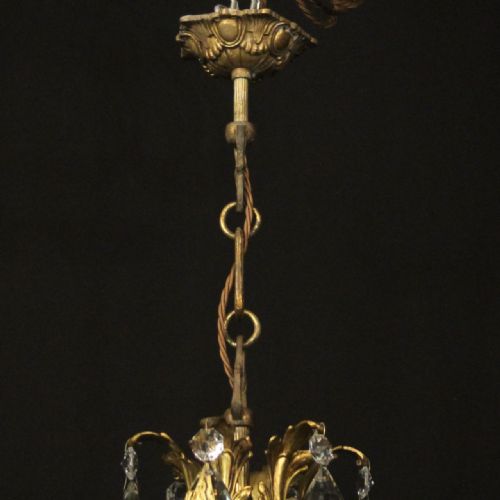 FRENCH GILDED BRASS CRYSTAL BIRDCAGE ANTIQUE CHANDELIER - ADDITIONAL PHOTO 9