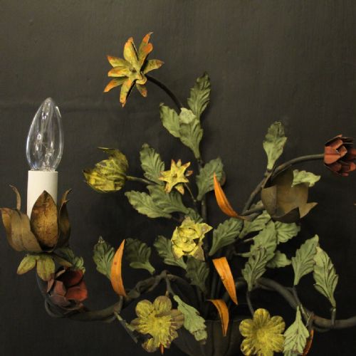 FRENCH PAIR OF TOLEWARE FLORAL WALL LIGHTS - ADDITIONAL PHOTO 1