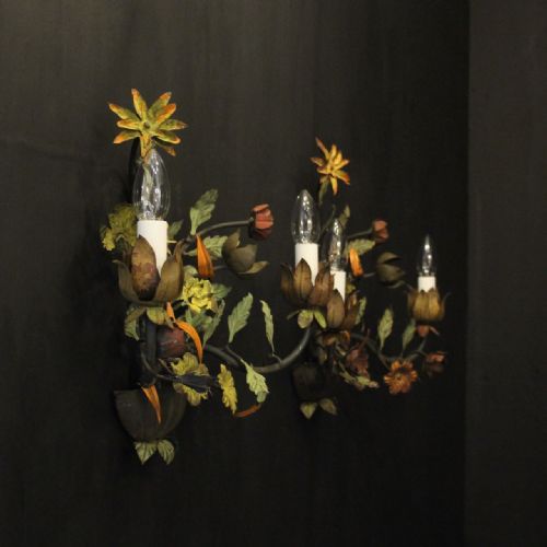 FRENCH PAIR OF TOLEWARE FLORAL WALL LIGHTS - ADDITIONAL PHOTO 9