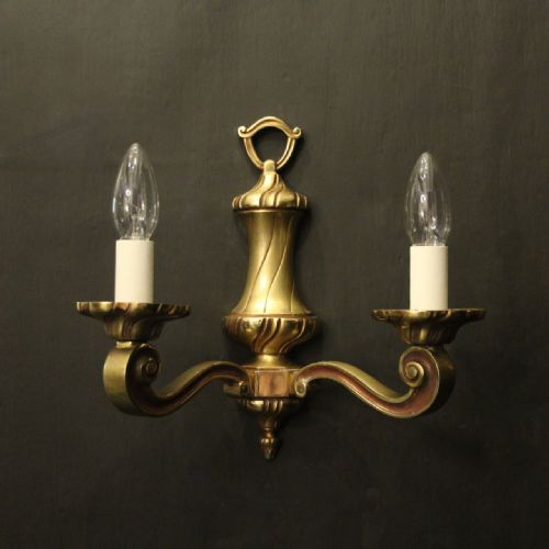 FRENCH PAIR OF GILDED BRASS TWIN ARM WALL LIGHTS - ADDITIONAL PHOTO 1