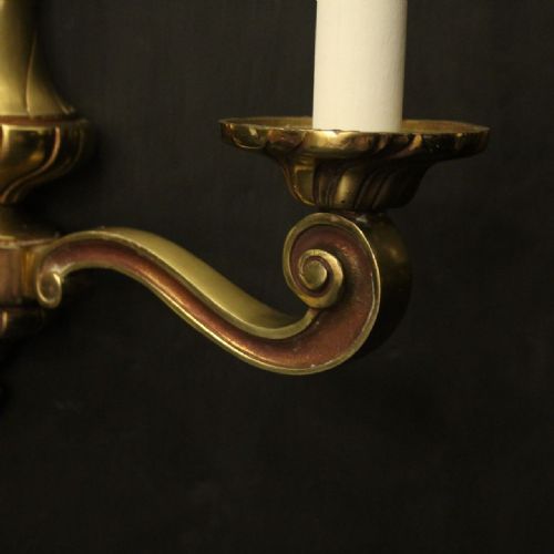 FRENCH PAIR OF GILDED BRASS TWIN ARM WALL LIGHTS - ADDITIONAL PHOTO 2