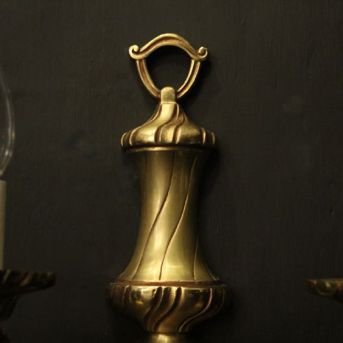 FRENCH PAIR OF GILDED BRASS TWIN ARM WALL LIGHTS - ADDITIONAL PHOTO 3