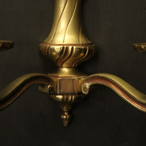 FRENCH PAIR OF GILDED BRASS TWIN ARM WALL LIGHTS - ADDITIONAL PHOTO 4