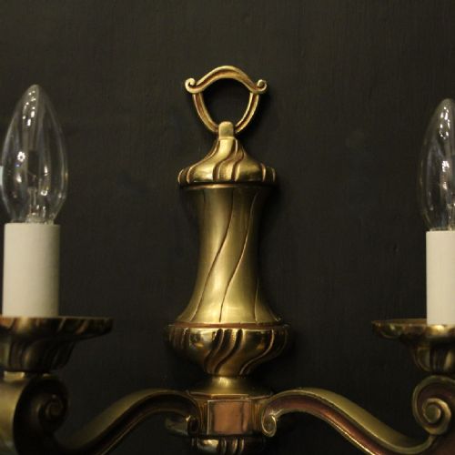 FRENCH PAIR OF GILDED BRASS TWIN ARM WALL LIGHTS - ADDITIONAL PHOTO 5