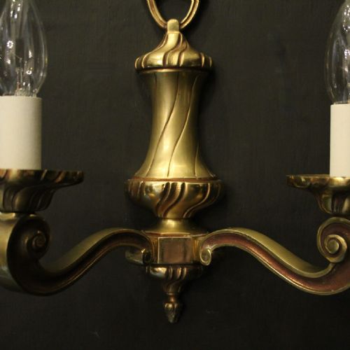 FRENCH PAIR OF GILDED BRASS TWIN ARM WALL LIGHTS - ADDITIONAL PHOTO 6