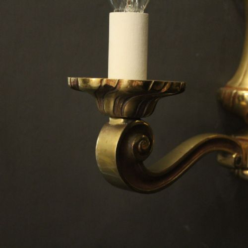 FRENCH PAIR OF GILDED BRASS TWIN ARM WALL LIGHTS - ADDITIONAL PHOTO 7