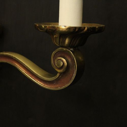 FRENCH PAIR OF GILDED BRASS TWIN ARM WALL LIGHTS - ADDITIONAL PHOTO 8