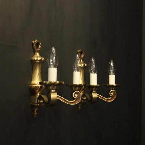FRENCH PAIR OF GILDED BRASS TWIN ARM WALL LIGHTS - ADDITIONAL PHOTO 9