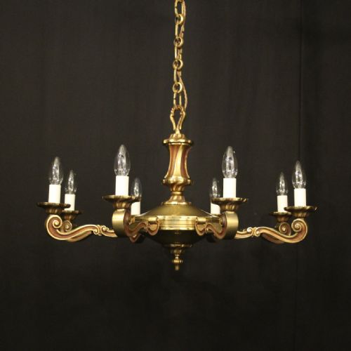 french gilded brass 8 light chandelier - CATEGORY: ANTIQUE LIGHTING - DATED 1930
