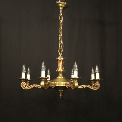 FRENCH GILDED BRASS 8 LIGHT CHANDELIER - ADDITIONAL PHOTO 1