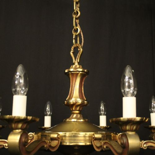 FRENCH GILDED BRASS 8 LIGHT CHANDELIER - ADDITIONAL PHOTO 5