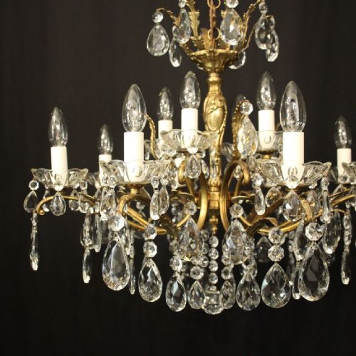 ITALIAN 12 LIGHT GILDED BRASS CRYSTAL ANTIQUE CHANDELIER - ADDITIONAL PHOTO 1