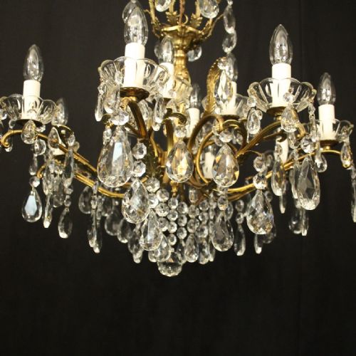ITALIAN 12 LIGHT GILDED BRASS CRYSTAL ANTIQUE CHANDELIER - ADDITIONAL PHOTO 2