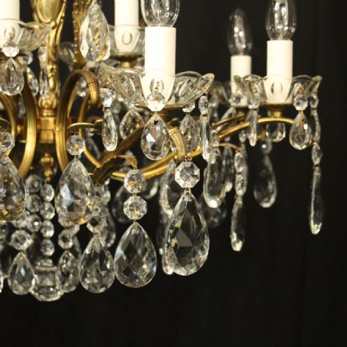 ITALIAN 12 LIGHT GILDED BRASS CRYSTAL ANTIQUE CHANDELIER - ADDITIONAL PHOTO 4