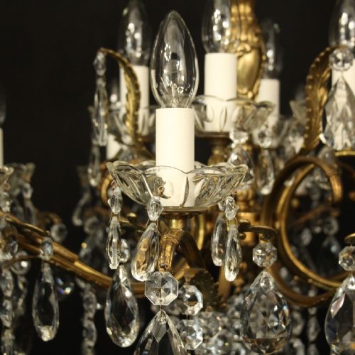 ITALIAN 12 LIGHT GILDED BRASS CRYSTAL ANTIQUE CHANDELIER - ADDITIONAL PHOTO 6