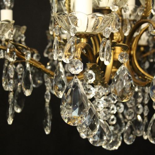 ITALIAN 12 LIGHT GILDED BRASS CRYSTAL ANTIQUE CHANDELIER - ADDITIONAL PHOTO 7