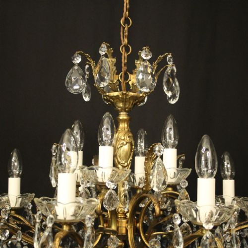 ITALIAN 12 LIGHT GILDED BRASS CRYSTAL ANTIQUE CHANDELIER - ADDITIONAL PHOTO 8