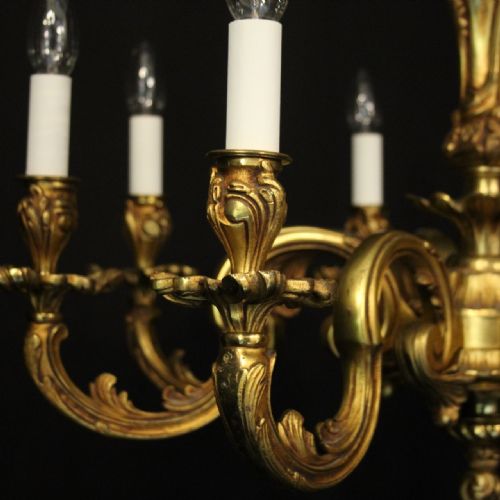 FRENCH GILDED BRONZE 8 LIGHT ANTIQUE CHANDELIER - ADDITIONAL PHOTO 2