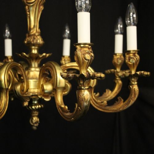 FRENCH GILDED BRONZE 8 LIGHT ANTIQUE CHANDELIER - ADDITIONAL PHOTO 1