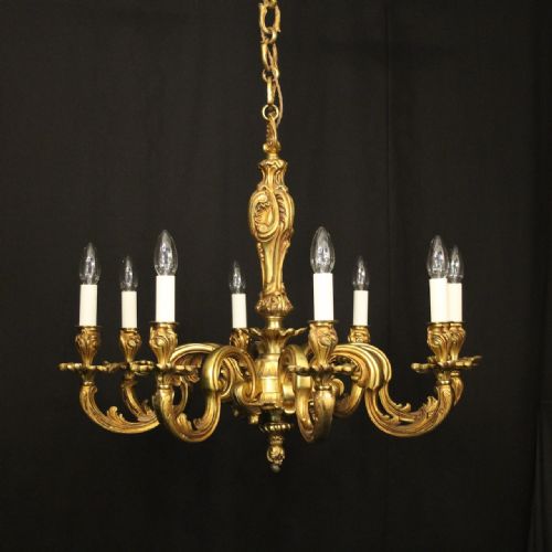 french gilded bronze 8 light antique chandelier - CATEGORY: ANTIQUE LIGHTING - DATED 1910
