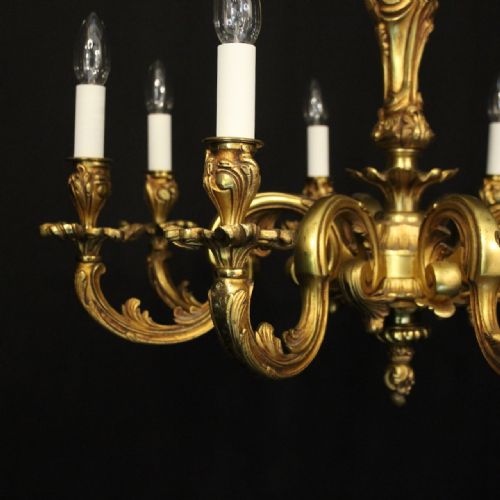 FRENCH GILDED BRONZE 8 LIGHT ANTIQUE CHANDELIER - ADDITIONAL PHOTO 3