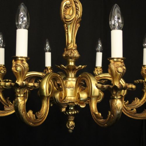 FRENCH GILDED BRONZE 8 LIGHT ANTIQUE CHANDELIER - ADDITIONAL PHOTO 4