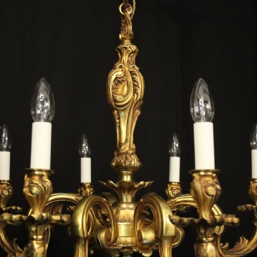 FRENCH GILDED BRONZE 8 LIGHT ANTIQUE CHANDELIER - ADDITIONAL PHOTO 5