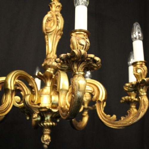 FRENCH GILDED BRONZE 8 LIGHT ANTIQUE CHANDELIER - ADDITIONAL PHOTO 7