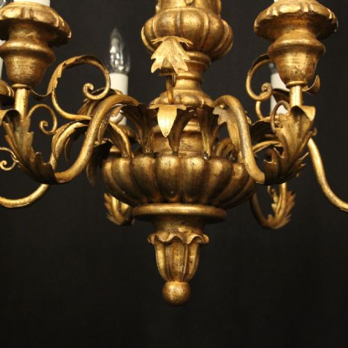 ITALIAN FLORENTINE 6 LIGHT GILTWOOD CHANDELIER - ADDITIONAL PHOTO 4