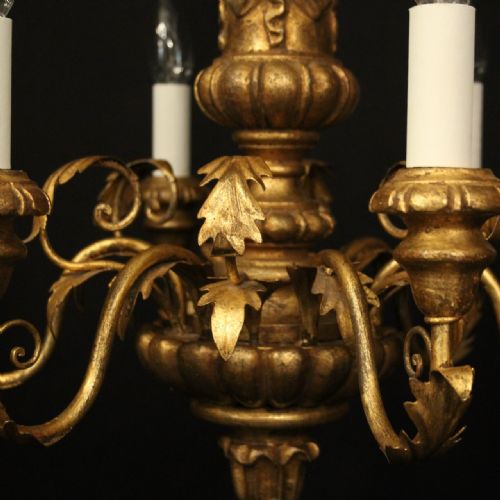 ITALIAN FLORENTINE 6 LIGHT GILTWOOD CHANDELIER - ADDITIONAL PHOTO 5