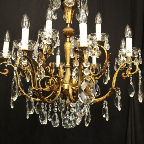 FRENCH 12 LIGHT GILDED BRASS CRYSTAL ANTIQUE CHANDELIER - ADDITIONAL PHOTO 2