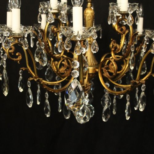 FRENCH 12 LIGHT GILDED BRASS CRYSTAL ANTIQUE CHANDELIER - ADDITIONAL PHOTO 3