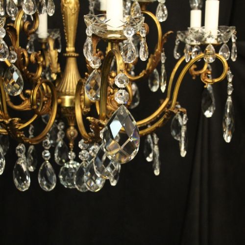 FRENCH 12 LIGHT GILDED BRASS CRYSTAL ANTIQUE CHANDELIER - ADDITIONAL PHOTO 4