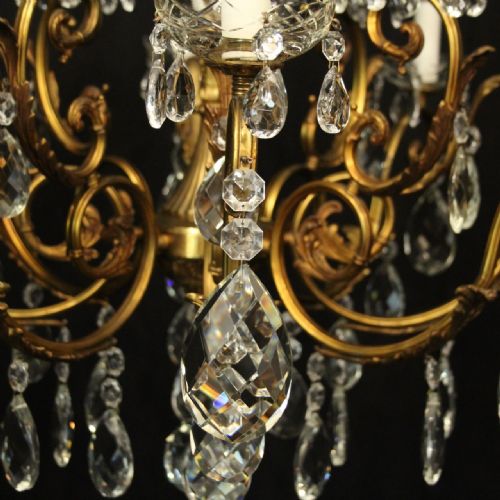FRENCH 12 LIGHT GILDED BRASS CRYSTAL ANTIQUE CHANDELIER - ADDITIONAL PHOTO 5