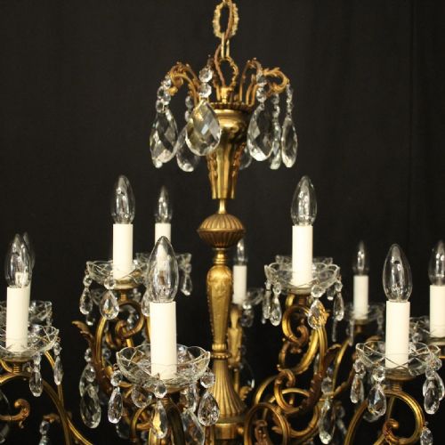 FRENCH 12 LIGHT GILDED BRASS CRYSTAL ANTIQUE CHANDELIER - ADDITIONAL PHOTO 7