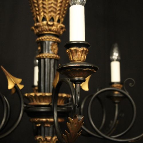 ITALIAN EBONISED GILTWOOD 6 LIGHT CHANDELIER - ADDITIONAL PHOTO 1