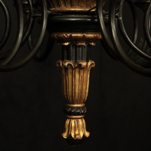 ITALIAN EBONISED GILTWOOD 6 LIGHT CHANDELIER - ADDITIONAL PHOTO 3