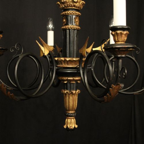 ITALIAN EBONISED GILTWOOD 6 LIGHT CHANDELIER - ADDITIONAL PHOTO 4