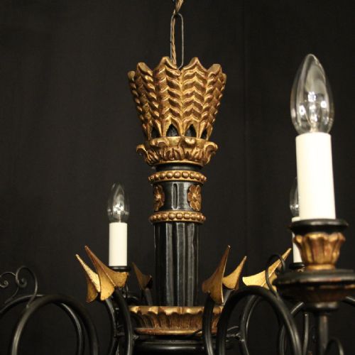 ITALIAN EBONISED GILTWOOD 6 LIGHT CHANDELIER - ADDITIONAL PHOTO 8