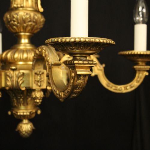 FRENCH 19TH CENTURY GILDED BRONZE 6 LIGHT ANTIQUE CHANDELIER - ADDITIONAL PHOTO 1