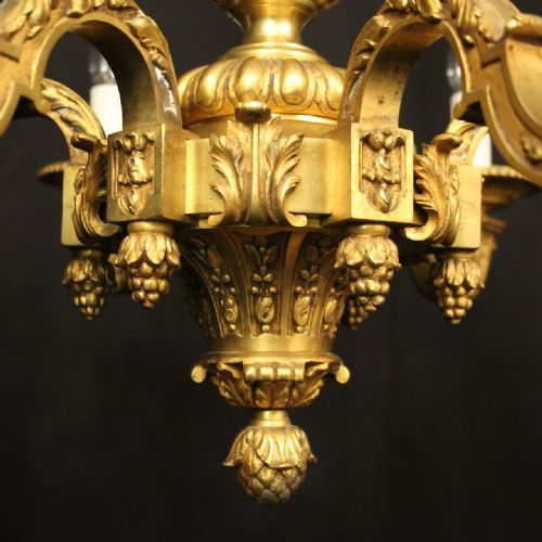 FRENCH 19TH CENTURY GILDED BRONZE 6 LIGHT ANTIQUE CHANDELIER - ADDITIONAL PHOTO 2