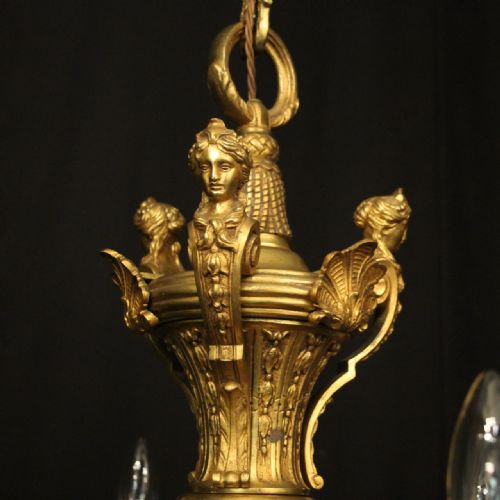 FRENCH 19TH CENTURY GILDED BRONZE 6 LIGHT ANTIQUE CHANDELIER - ADDITIONAL PHOTO 3
