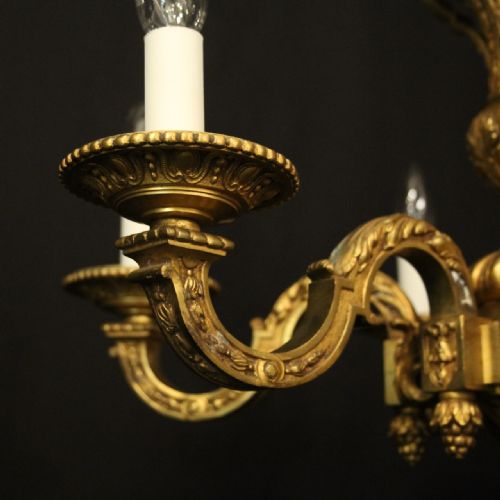 FRENCH 19TH CENTURY GILDED BRONZE 6 LIGHT ANTIQUE CHANDELIER - ADDITIONAL PHOTO 4
