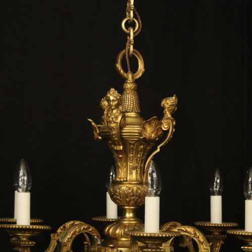 FRENCH 19TH CENTURY GILDED BRONZE 6 LIGHT ANTIQUE CHANDELIER - ADDITIONAL PHOTO 5