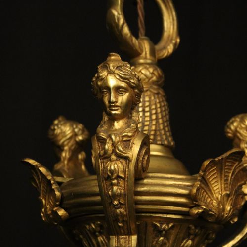 FRENCH 19TH CENTURY GILDED BRONZE 6 LIGHT ANTIQUE CHANDELIER - ADDITIONAL PHOTO 6