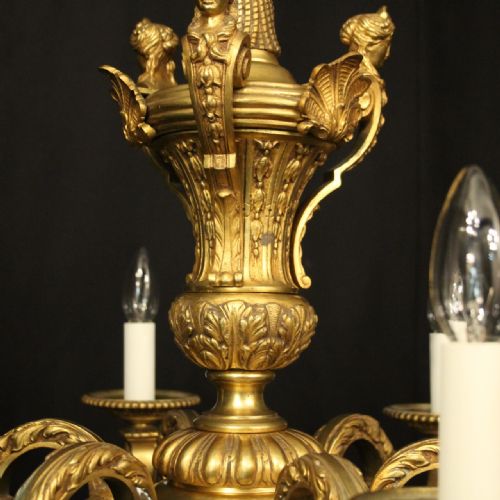 FRENCH 19TH CENTURY GILDED BRONZE 6 LIGHT ANTIQUE CHANDELIER - ADDITIONAL PHOTO 7