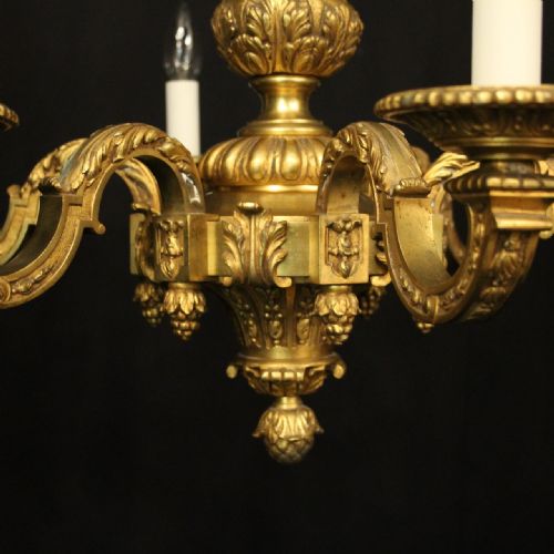 FRENCH 19TH CENTURY GILDED BRONZE 6 LIGHT ANTIQUE CHANDELIER - ADDITIONAL PHOTO 8