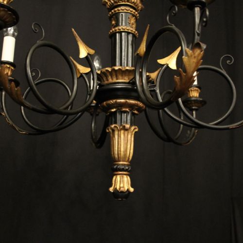 ITALIAN EBONISED GILTWOOD 6 LIGHT CHANDELIER - ADDITIONAL PHOTO 1