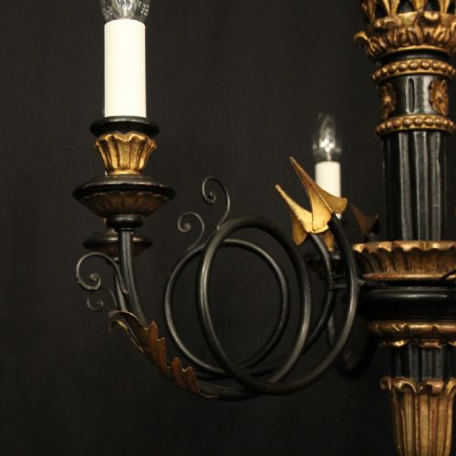 ITALIAN EBONISED GILTWOOD 6 LIGHT CHANDELIER - ADDITIONAL PHOTO 2